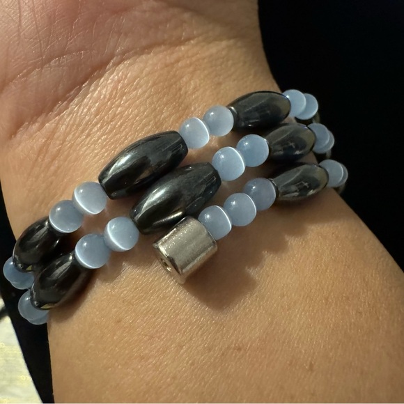 ✨2 for $30✨ Hematite, Pale Blue Cat’s Eye Gemstone Necklace / Wrap Bracelet - Picture 7 of 10